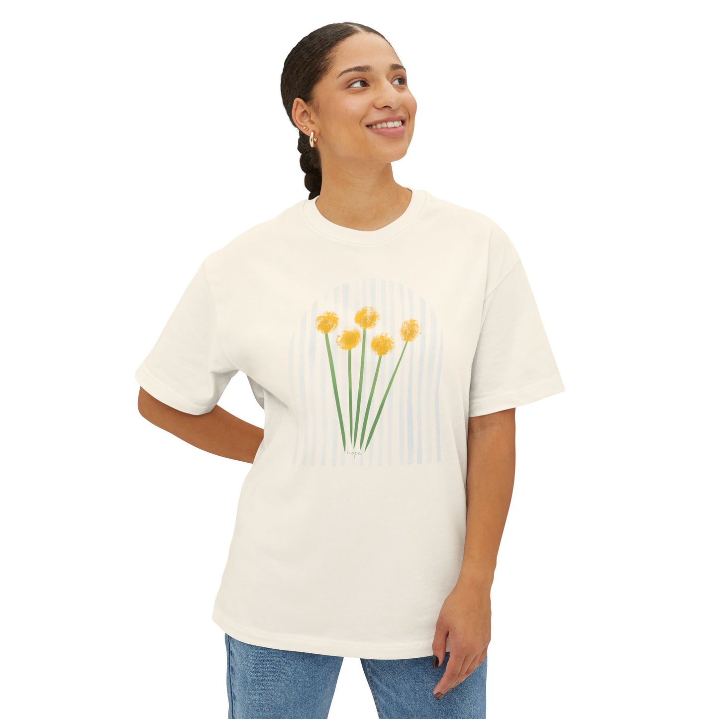 Hope | Unisex Oversized Boxy Tee with Muted Blue Stripe Detail (Bella+Canvas)