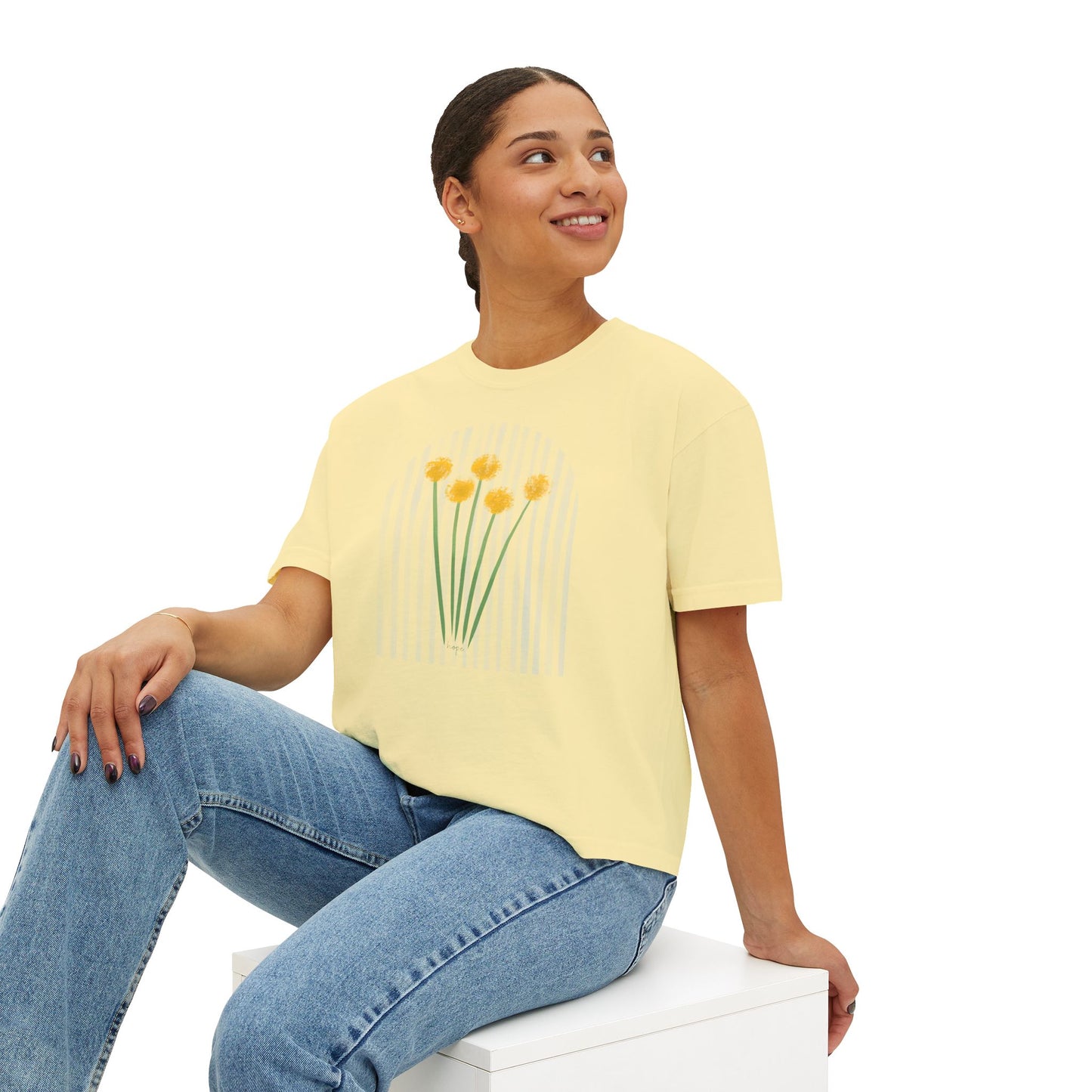Hope | Boxy Tee with Muted Blue Stripe Detail (Comfort Colors)