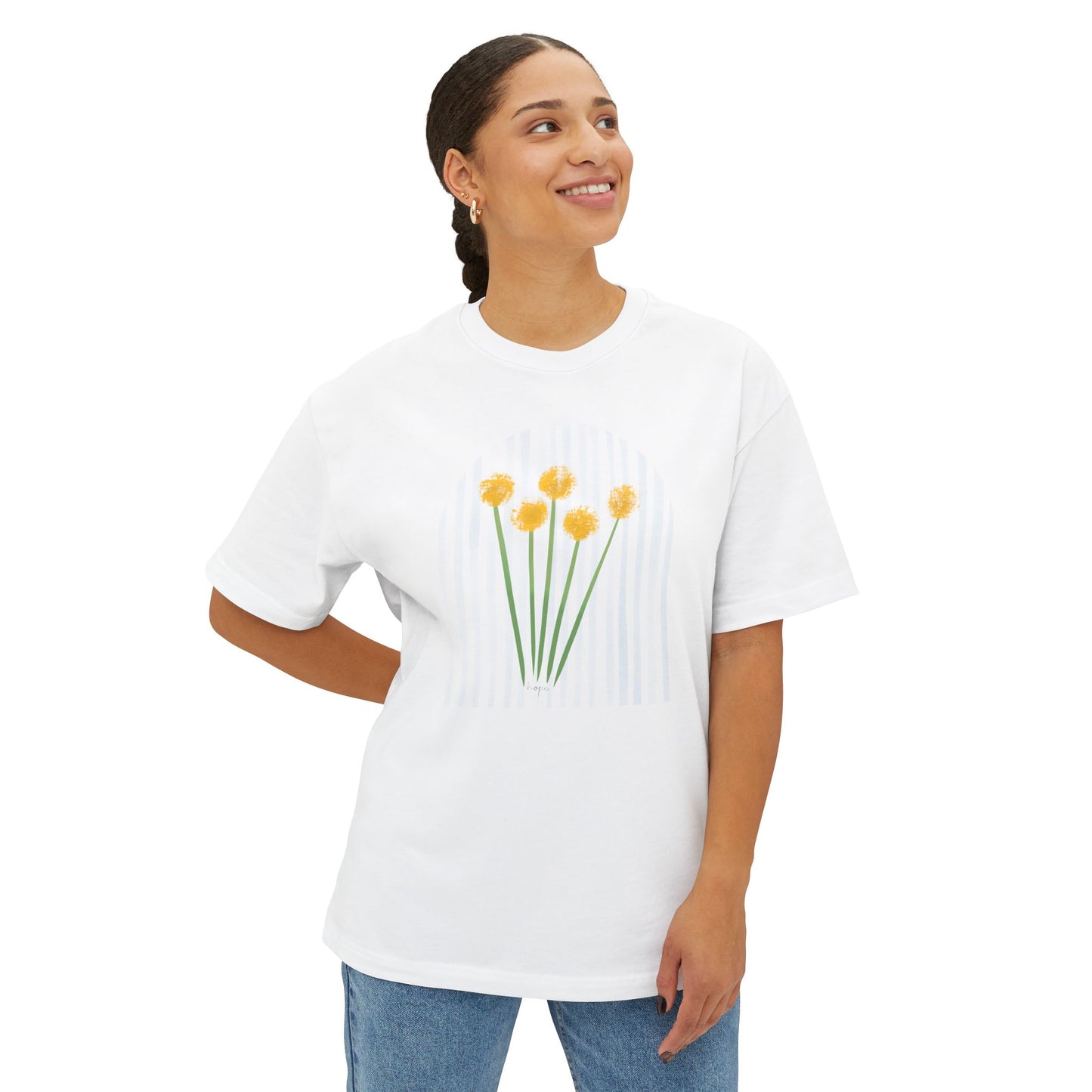 Hope | Unisex Oversized Boxy Tee with Muted Blue Stripe Detail (Bella+Canvas)