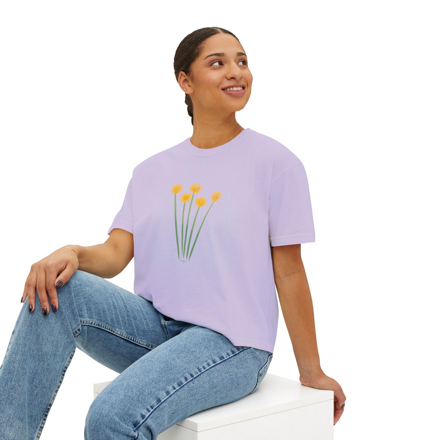 Hope | Boxy Tee with Muted Blue Stripe Detail (Comfort Colors)