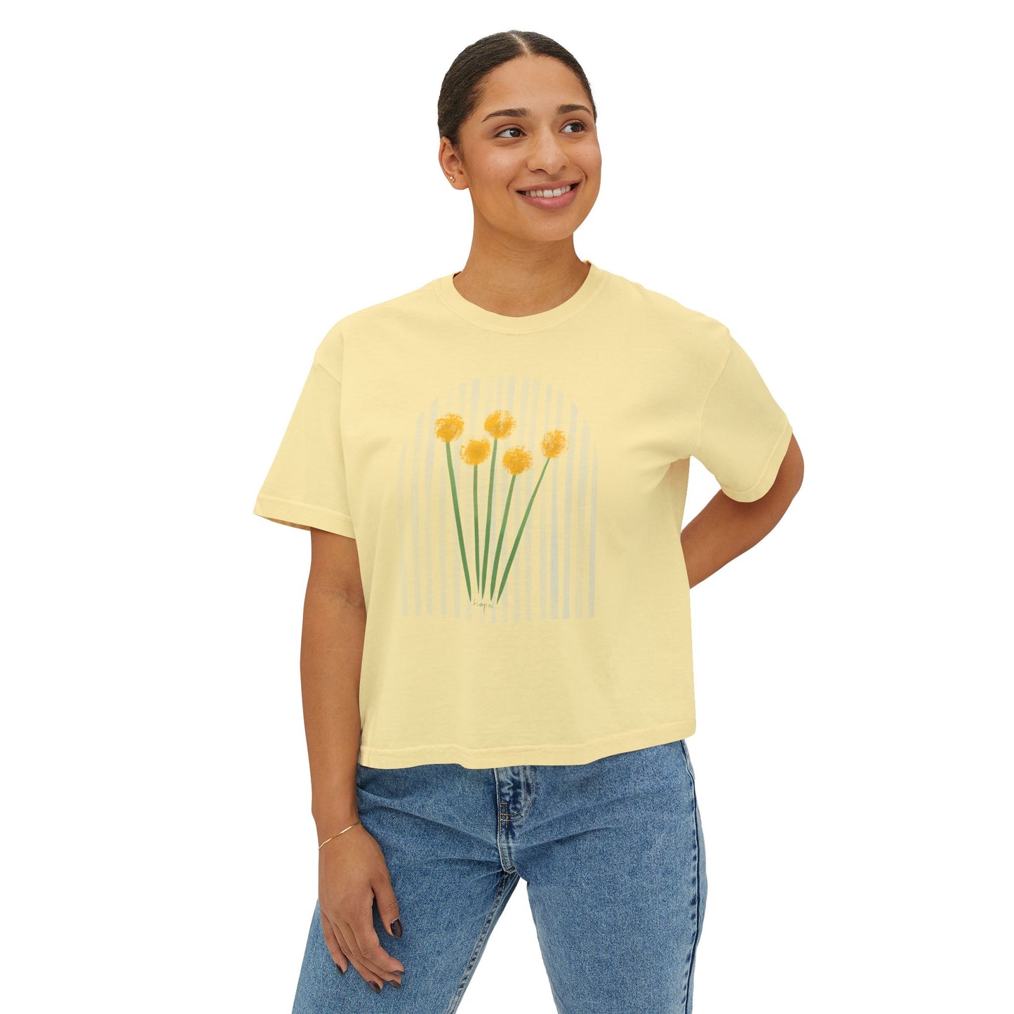 Hope | Boxy Tee with Muted Blue Stripe Detail (Comfort Colors)